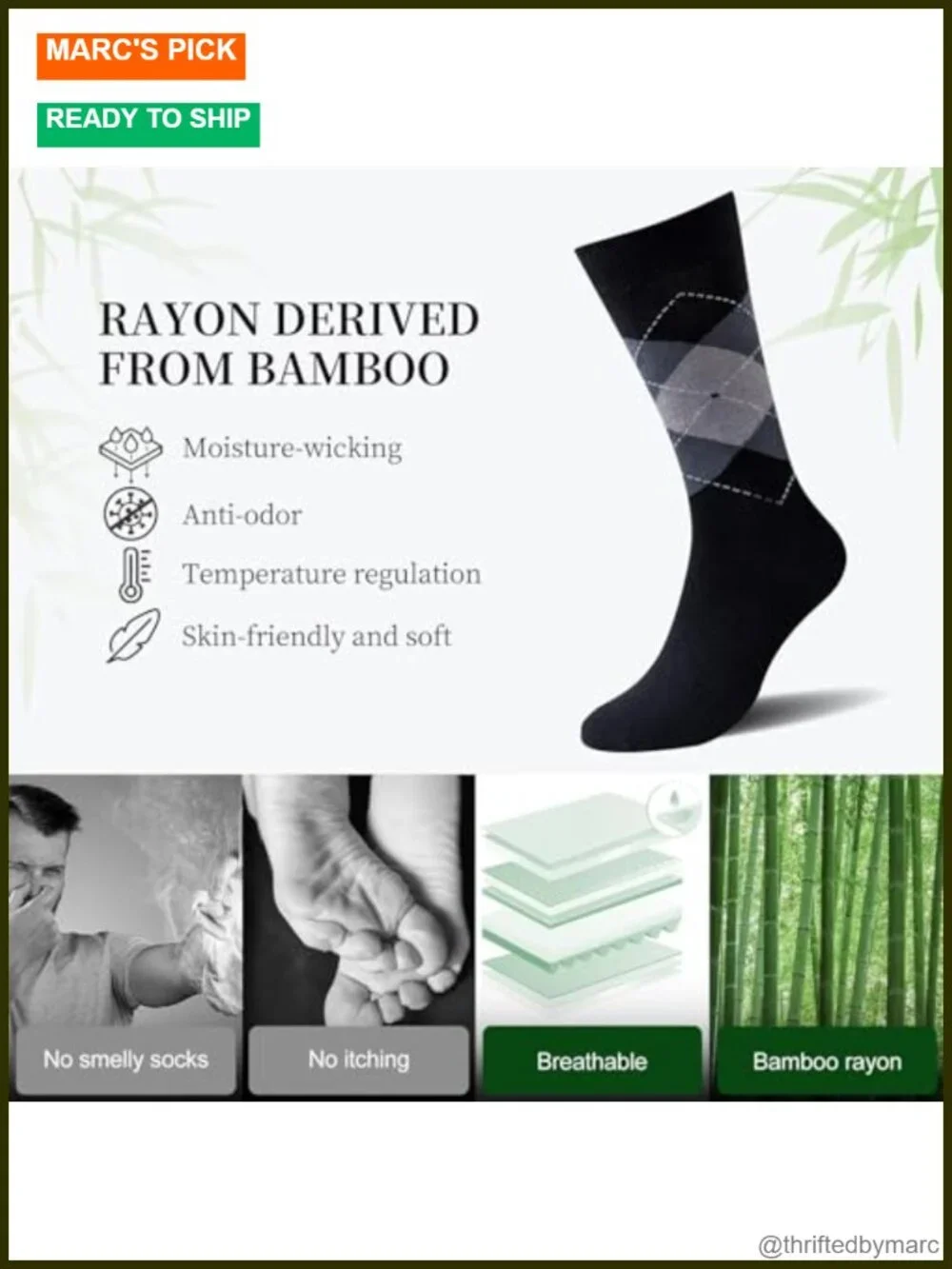 6 Pairs Mens Dress Socks Soft Breathable Bamboo Rayon Mid Calf Socks with Box